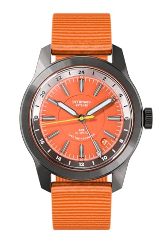DeTomaso World Explorer Automatic GMT Gray ORANGE Grau Orange Herren Armbanduhr Analog Automatik #Tide Ocean Material® Armband Orange von DeTomaso