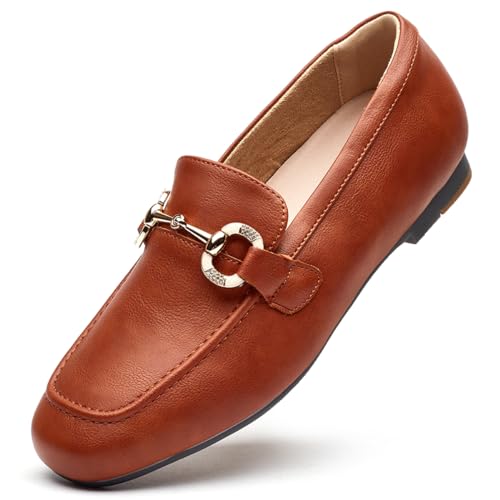 DeYashopin Damen-Slipper mit niedrigem Absatz, bequeme flache Schuhe zum Fahren, Braun, 39.5 EU von DeYashopin