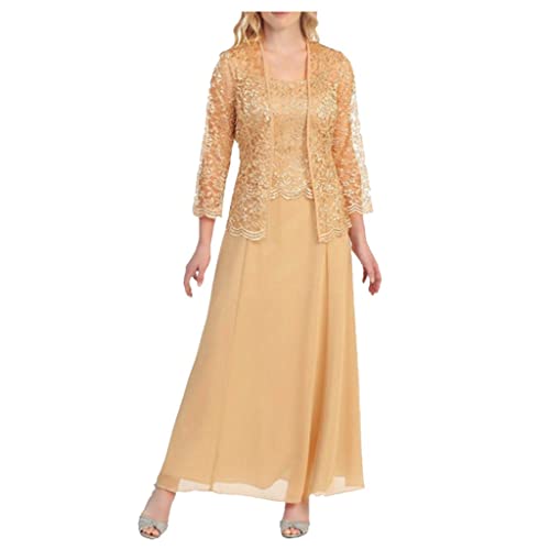 2er-Set Spitzenkleid Damen mit Chiffon Cardigan,Kleider Damen Festlich Elegant,Vintage Kleid Damen Spitze Patchwork Hollow Out Maxikleider Abendkleider für Hochzeitsgast Cocktailkleid Partykleid von DeaAmyGline