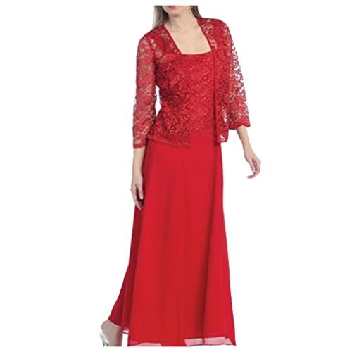 2er-Set Spitzenkleid Damen mit Chiffon Cardigan,Kleider Damen Festlich Elegant,Vintage Kleid Damen Spitze Patchwork Hollow Out Maxikleider Abendkleider für Hochzeitsgast Cocktailkleid Partykleid von DeaAmyGline