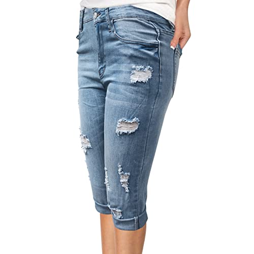 3/4 Jeans Damen Sommer, Kurze Hose Jeans Damen High Waist Skinny Jeanshose Slim Fit Dreiviertel Denim Hosen mit Löchern Jeans Zerrissene Sommerjeans Caprihose Leggings Jeans von DeaAmyGline