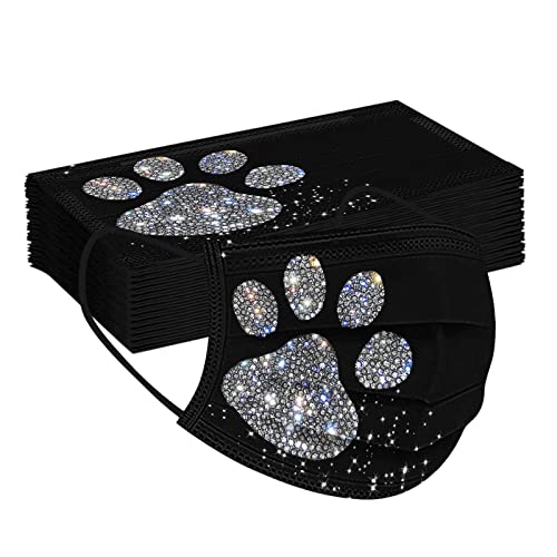 50 Stück Erwachsene Mundschutz mit Motiv Glitzer Glänzend Strass Diamant Druck Einweg 3-lagig Atmungsaktiv Schöne Halstücher Masken Schwarz Mund und Nasenschutz MNS Einmal Tücher Bandana Schals von DeaAmyGline