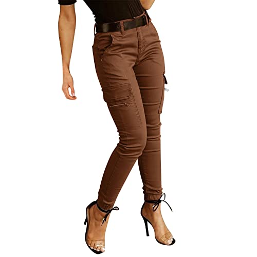 Cargohose Damen Stretch,Cargo Hose Damen Skinny,Chino Hose Damen Lang mit Taschen Freizeithose Reißverschluss Schlupfhose Lässig Sport Slim Fit Jogginghose Outdoorhose Lange Hosen für Frauen von DeaAmyGline