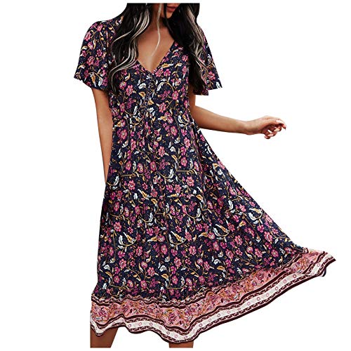 DeaAmyGline Blumen Sommerkleid Damen 2022 Boho Kleid Freizeitkleid lockeres Luftiges V-Ausschnitt Kurzarm Strand Midi Strand Kleider Strandkleid Sommerkleider DeaAmyGline Blumen Sommerkleid Damen 2022 Boho Kleid Freizeitkleid lockeres Luftiges V-Ausschnitt Kurzarm Strand Midi Strand Kleider Strandkleid Sommerkleider von DeaAmyGline