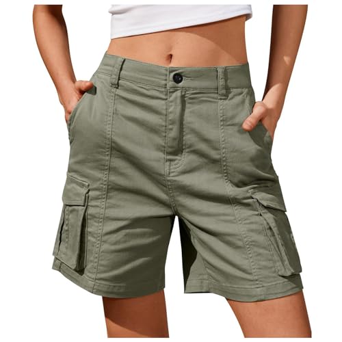 DeaAmyGline Cargo Shorts Damen Knielang, Chino Hose Damen Cargohose,Kurze Hosen Damen Sommer mit Muti- Taschen Bermuda Shorts Chinohose Cargoshorts Arbeitsshorts Freizeithose Wandershorts für Frauen von DeaAmyGline