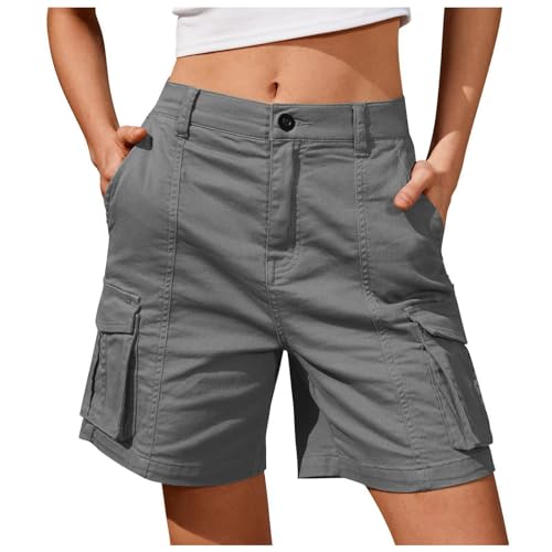DeaAmyGline Cargo Shorts Damen Knielang - Chino Hose Damen Cargohose mit Muti- Taschen Bermuda Shorts Chinohose Cargoshorts Arbeitsshorts Freizeithose Wandershorts für Frauen in Dunkelgrau, Größe M von DeaAmyGline