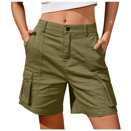 DeaAmyGline Cargo Shorts Damen Knielang, Chino Hose Damen Cargohose,Kurze Hosen Damen Sommer mit Muti- Taschen Bermuda Shorts Chinohose Cargoshorts Arbeitsshorts Freizeithose Wandershorts für Frauen von DeaAmyGline