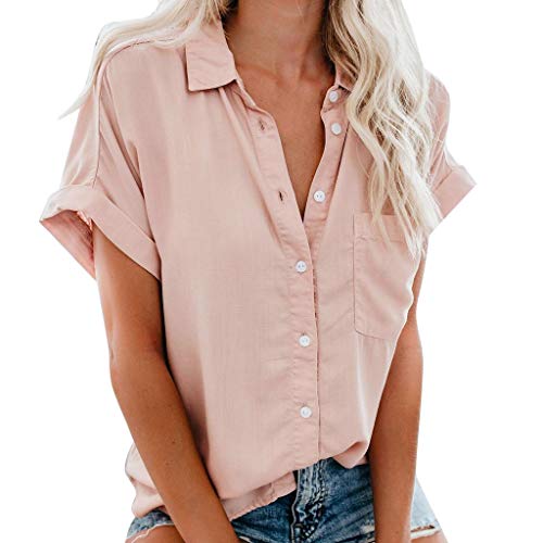 Damen Gestreifte Bluse Kurzarm Knopfleiste Hemd T Shirt mit Brusttasche Sommer Oberteile Streifen Revers Lässige Arbeits Hemdbluse Blusenshirt Kurzarmshirt Tops T-Shirts Blusen für Frauen von DeaAmyGline