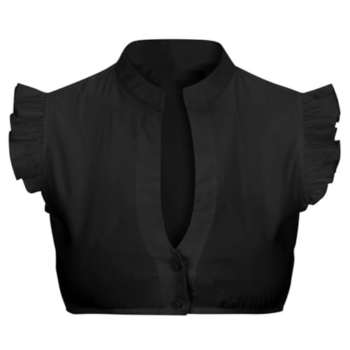 DeaAmyGline Dirndl Bluse Damen Weiß Schwarz - Dirndlbluse Flügelärmel Kurzarm Dirndlblusen V Ausschnitt Trachtenbluse Oktoberfest Dirndlbluse Spitze Trachten Blusen von DeaAmyGline