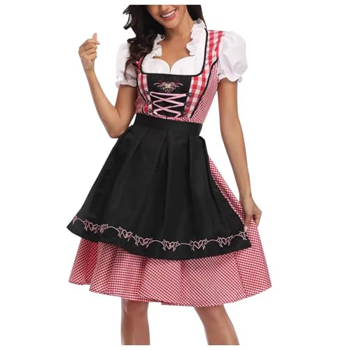 DeaAmyGline Dirndl Damen 3 Teilig - Trachtenkleid Damen Dirndlkleid Trachtenmode Grosse Grössen Trachtenrock Kleid mit Schürze und Dirndlbluse Komplettset für Oktoberfest Bayrische Trachten von DeaAmyGline