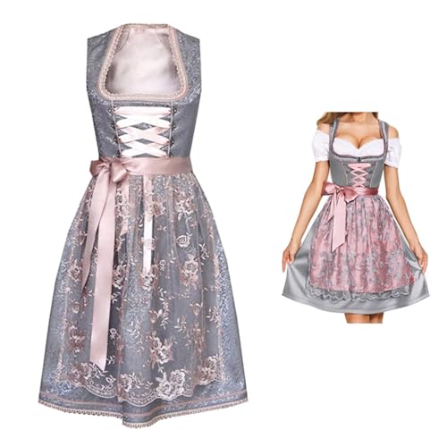 DeaAmyGline Dirndl Damen Midi Trachtenkleid Trachtenmode Trachtenrock Dirndlkleid inkl. Dirndlbluse Dirndlschürze 3 Teilig Dirndl für Damen Oktoberfest Besondere Anlässe von DeaAmyGline