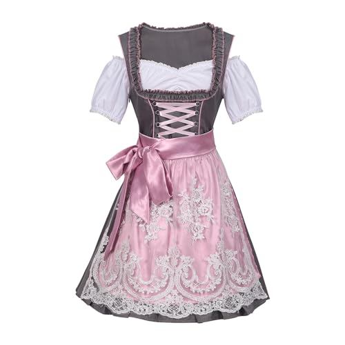 DeaAmyGline Dirndl Damen Midi Trachtenkleid Trachtenmode Trachtenrock Dirndlkleid inkl. Dirndlbluse Dirndlschürze 3 Teilig Dirndl für Damen Oktoberfest Besondere Anlässe von DeaAmyGline