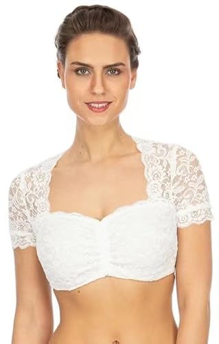 DeaAmyGline Dirndlbluse Spitze - Dirndl Bluse Damen Weiß V Ausschnitt, Kurzarm/Flügelärmel/Langarm, Bayrische Traditionelle Dirndl Blusen Trachtenbluse Elegant Dirndlblusen für Oktoberfest von DeaAmyGline