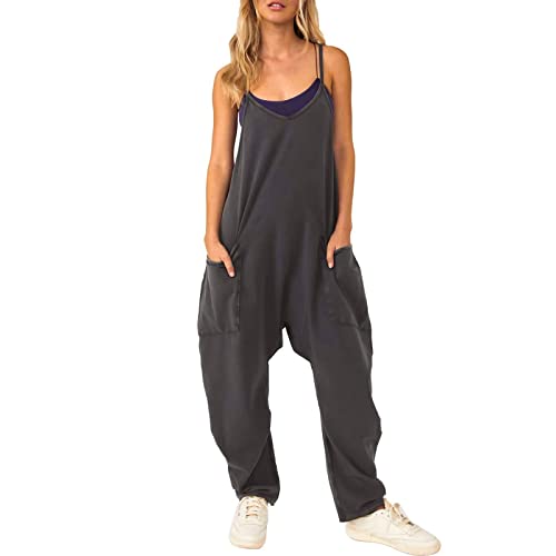 DeaAmyGline Jumpsuit Damen Sommer Latzhose Arbeitshose Baggy Oversized Lässig Locker Trägerhose Ärmellose Strampler Playsuit mit Große Taschen Jumpsuits Latzhosen Lang/Kurz von DeaAmyGline