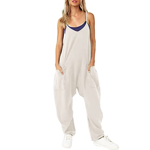 DeaAmyGline Jumpsuit Damen Sommer Latzhose Arbeitshose Baggy Oversized Lässig Locker Trägerhose Ärmellose Strampler Playsuit mit Große Taschen Jumpsuits Latzhosen Lang/Kurz von DeaAmyGline