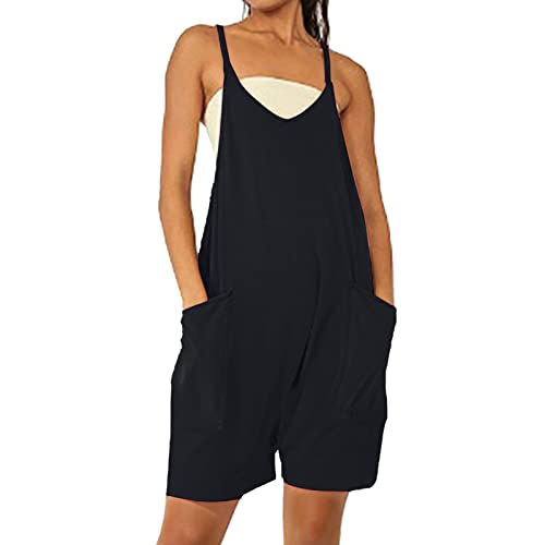 DeaAmyGline Jumpsuit Damen Sommer Latzhose Arbeitshose Baggy Oversized Lässig Locker Trägerhose Ärmellose Strampler Playsuit mit Große Taschen Jumpsuits Latzhosen Lang/Kurz von DeaAmyGline