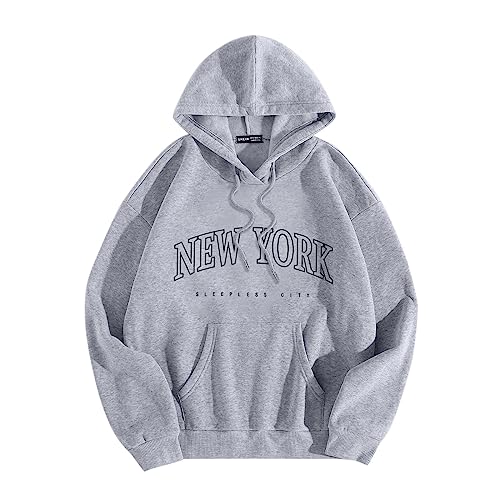 DeaAmyGline Kapuzenpullover Damen New York Hoodie Oversize Sweatshirt mit Kapuze Tasche Oversized Pullover Briefdruck Hooded Sweater Sweatpullover Kapuzenpulli Hoodies Frauen Teenager Mädchen von DeaAmyGline