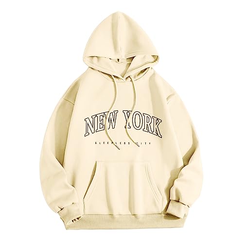 DeaAmyGline Kapuzenpullover Damen New York - Hoodie Oversize Sweatshirt mit Kapuze Tasche Oversized Pullover Briefdruck Hooded Sweater Sweatpullover Kapuzenpulli Hoodies für Frauen Teenager Mädchen von DeaAmyGline