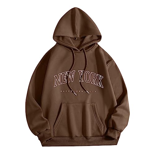 DeaAmyGline Kapuzenpullover Damen New York - Hoodie Oversize Sweatshirt mit Kapuze Tasche Oversized Pullover Briefdruck Hooded Sweater Sweatpullover Kapuzenpulli Hoodies für Frauen Teenager Mädchen von DeaAmyGline