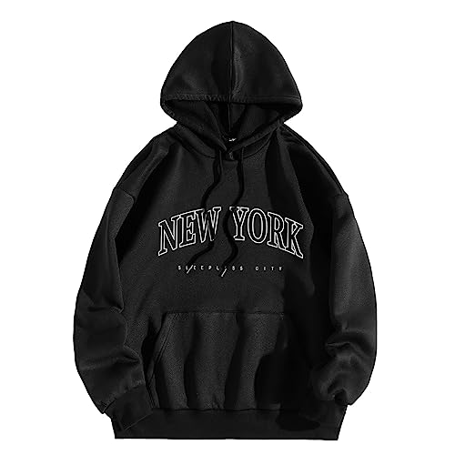 DeaAmyGline Kapuzenpullover Damen New York - Hoodie Oversize Sweatshirt mit Kapuze Tasche Oversized Pullover Briefdruck Hooded Sweater Sweatpullover Kapuzenpulli Hoodies für Frauen Teenager Mädchen von DeaAmyGline