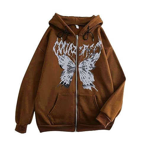 DeaAmyGline Kapuzenpullover Damen Sweatjacke Gothic Hoodie Zip Up Y2K Sweatshirt mit Kapuze Zipper Pullover Jacke Hip Hop 90s E Girl Kapuzenjacke Sweatshirtjacke Hoodies Frauen Teenager Mädchen von DeaAmyGline