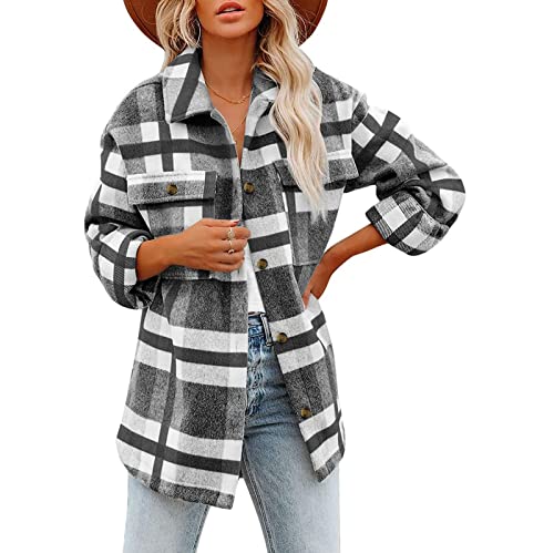 DeaAmyGline Karierte Damen Hemdjacke Flanell Shacket Karo Hemd Jacke Langarm Bluse Mantel Mit Knöpfen Lässige Vintage Jacken für Frauen Teenager Mädchen Frühling und Herbst von DeaAmyGline