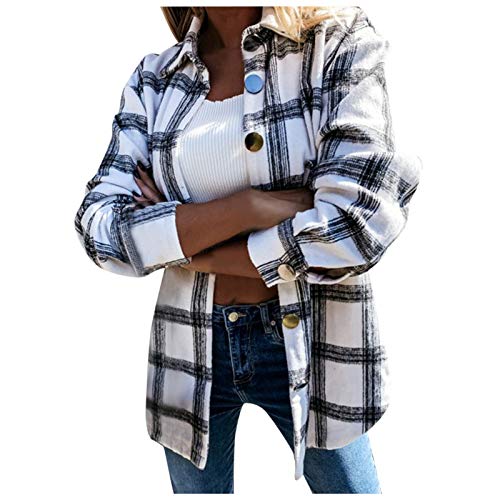 DeaAmyGline Karierte Damen Hemdjacke Flanell Shacket Karo Hemd Jacke Langarm Bluse Mantel Mit Knöpfen Lässige Vintage Jacken für Frauen Teenager Mädchen Frühling und Herbst von DeaAmyGline