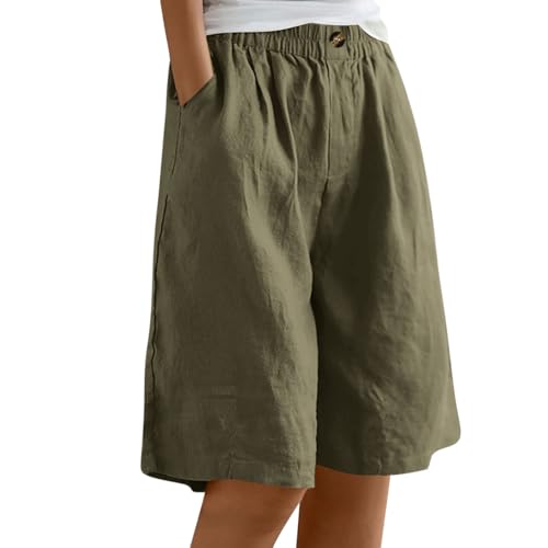 DeaAmyGline Leinen Shorts Damen High Waist, Bermuda Shorts Damen Knielang Kurze Hosen Weites Bein Baumwolle Leinenhose Baggy Elastischer Taille Wide Leg Freizeit Sommer Hose Kurz von DeaAmyGline