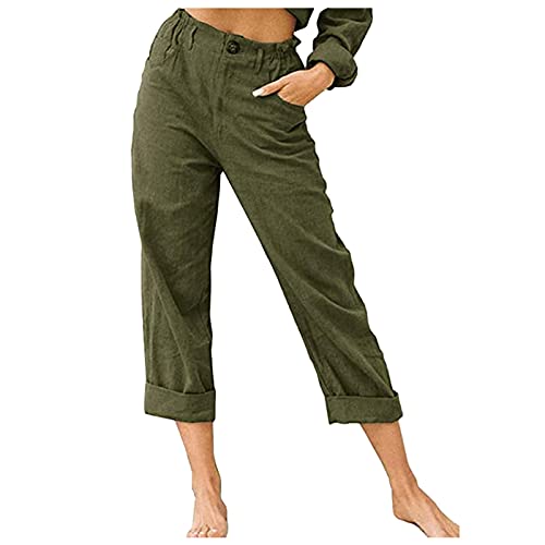 DeaAmyGline Leinenhose Damen Sommer Hosen Lang Sommerhose Leicht Baumwolle Leinen Hose Cool Atmungsaktiv Lässig High Waist Freizeithose Elastische Taille Vintage Strandhose von DeaAmyGline