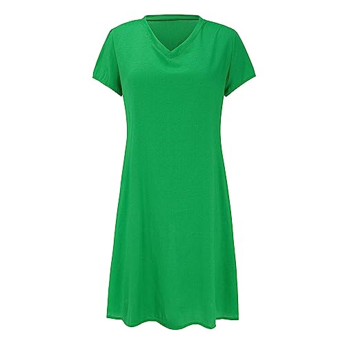 DeaAmyGline Leinenkleid Damen Sommer Sommerkleid Leicht und Luftig T Shirt Kleid Knielang Blusenkleid V Ausschnitt Casual Lose Tunika Midikleid Freizeitkleid Baumwolle Leinen Kleider von DeaAmyGline