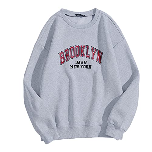 DeaAmyGline Oversize Pullover Damen New York Langarmshirt mit Briefdruck Oversized Sweatshirt Ohne Kapuze Rundhals Trend Sportlich Shirt Langarm Oberteile Top Sweatshirts Frauen Teenager Mädchen von DeaAmyGline