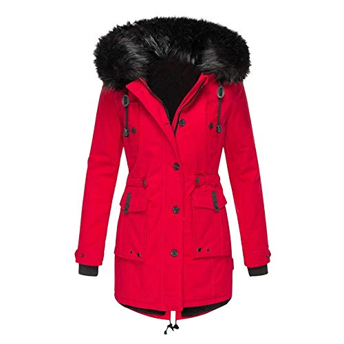 DeaAmyGline Winterjacke Damen Lang mit Fellkapuze Warm Gefütterte Winter Jacke Mantel Parka Lässig Wintermantel Fleece Dicke Winterparka Daunenjacke Trenchcoat Baumwolljacke Outdoorjacke von DeaAmyGline