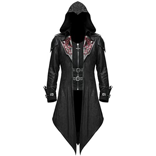 DeaAmyGline Steampunk Herren Jacke mit Kapuze - Gothic Frack Herren Mantel Gehrock Mittelalter Viktorianische Palast Vintage Mäntel Smoking für Männer Halloween Kostüm Karneval Party Cosplay Kleidung von DeaAmyGline