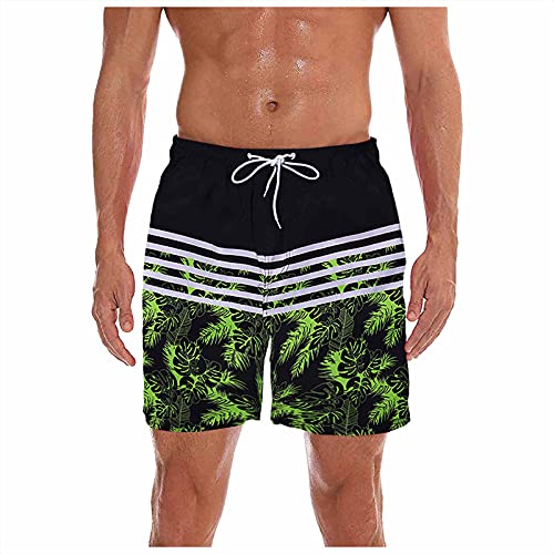 DeaAmyGline Strand Shorts Herren Kurze Hose Sommer Badeshorts mit Gummizug Gestreifter Blattdruck Sommer Sport Shorts Männer Badehose Strandshorts Sweatshorts Jogginghose Laufhose Schlafshorts von DeaAmyGline