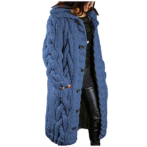 DeaAmyGline Strickjacke Damen Lang Grob Gestrickte Mantel Sweater Cardigan Jacke Stricken Parka Lange Strickmantel mit Kapuze Taschen übergangsjacke Winterjacke Wintermantel von DeaAmyGline