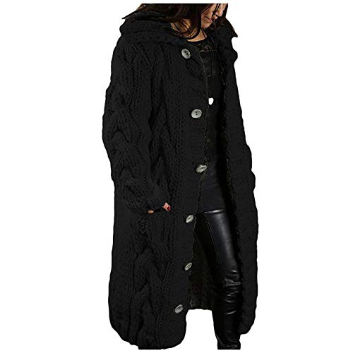 DeaAmyGline Strickjacke Damen Lang Grob Gestrickte Mantel Sweater Cardigan Jacke Stricken Parka Lange Strickmantel mit Kapuze Taschen übergangsjacke Winterjacke Wintermantel von DeaAmyGline