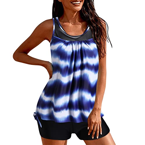 DeaAmyGline Tankini Damen Bauchweg mit Shorts,Bademode Set Push Up Gepolstert Zweiteiliger Badeanzug mit Muster Tankinis Oberteil mit Badeshorts Strandmode Sport Beachwear von DeaAmyGline