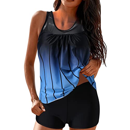 DeaAmyGline Tankini Damen Bauchweg mit Shorts,Bademode Set Push Up Gepolstert Zweiteiliger Badeanzug mit Muster Tankinis Oberteil mit Badeshorts Strandmode Sport Beachwear von DeaAmyGline