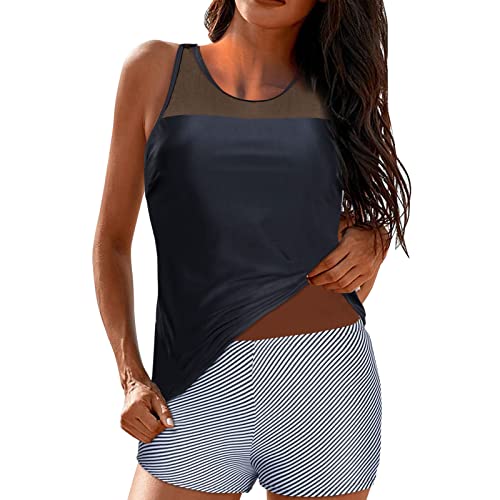 DeaAmyGline Tankini Damen Bauchweg mit Shorts,Bademode Set Push Up Gepolstert Zweiteiliger Badeanzug mit Muster Tankinis Oberteil mit Badeshorts Strandmode Sport Beachwear von DeaAmyGline