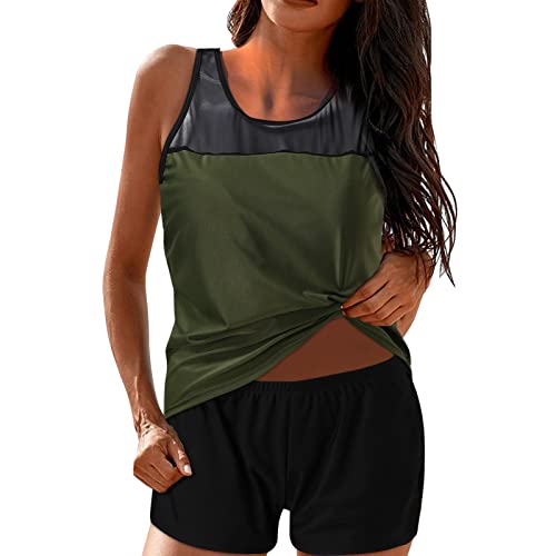 DeaAmyGline Tankini Damen Bauchweg mit Shorts,Bademode Set Push Up Gepolstert Zweiteiliger Badeanzug mit Muster Tankinis Oberteil mit Badeshorts Strandmode Sport Beachwear von DeaAmyGline