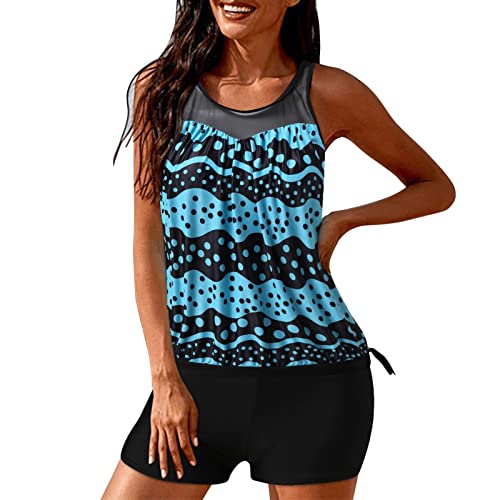 DeaAmyGline Tankini Damen Bauchweg mit Shorts,Bademode Set Push Up Gepolstert Zweiteiliger Badeanzug mit Muster Tankinis Oberteil mit Badeshorts Strandmode Sport Beachwear von DeaAmyGline