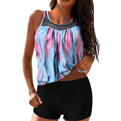 DeaAmyGline Tankini Damen Bauchweg mit Shorts,Bademode Set Push Up Gepolstert Zweiteiliger Badeanzug mit Muster Tankinis Oberteil mit Badeshorts Strandmode Sport Beachwear von DeaAmyGline