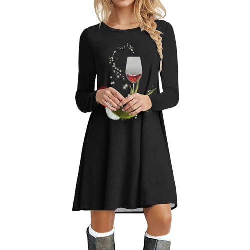 DeaAmyGline Weihnachtskleid Damen Lustig, Langarm Kleid Weihnachten Damen Shirtkleid Ugly Christmas Blusenkleid Weihnachts Pulloverkleid Festliche Kleider Herbst Winter Midikleid Weihnachtskleider von DeaAmyGline