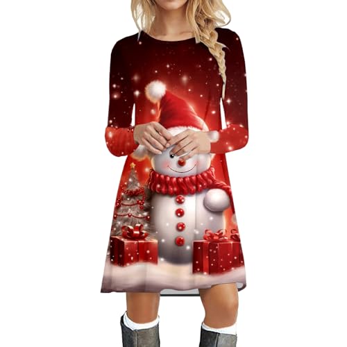 DeaAmyGline Weihnachtskleid Damen Lustig, Langarm Kleid Weihnachten Damen Shirtkleid Ugly Christmas Blusenkleid Weihnachts Pulloverkleid Festliche Kleider Herbst Winter Midikleid Weihnachtskleider von DeaAmyGline