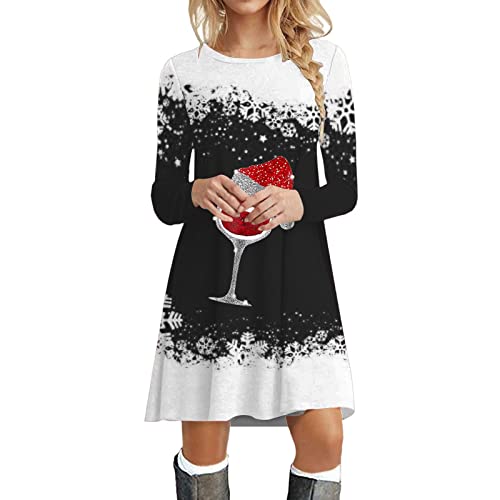 DeaAmyGline Weihnachtskleid Damen Lustig, Langarm Kleid Weihnachten Damen Shirtkleid Ugly Christmas Blusenkleid Weihnachts Pulloverkleid Festliche Kleider Herbst Winter Midikleid Weihnachtskleider von DeaAmyGline