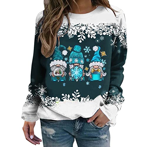 DeaAmyGline Weihnachtspullover Damen Langarmshirt Pullover Weihnachten Sweatshirt Weihnachtsshirt Langarm mit Weihnachtsmotiv Wichtel Schneemann Locker Weihnachts Tshirt für Frauen Teenager Mädchen von DeaAmyGline