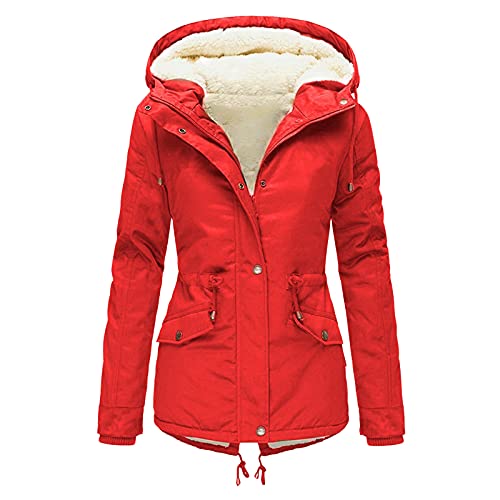 DeaAmyGline Winterjacke Damen Fleece Gefütterte Warme Winter Jacke Mantel Parka mit Kapuze Klassische Modisch Teddy Plüsch Futter Wintermantel Fleecejacke Baumwolljacke Kapuzenjacke Winterparka von DeaAmyGline