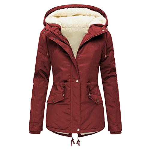 DeaAmyGline Winterjacke Damen Fleece Gefütterte Warme Winter Jacke Mantel Parka mit Kapuze Klassische Modisch Teddy Plüsch Futter Wintermantel Fleecejacke Baumwolljacke Kapuzenjacke Winterparka von DeaAmyGline