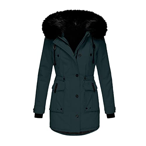 DeaAmyGline Winterjacke Damen Lang Winter Jacke Mantel Parka mit Fellkapuze Fleece Gefüttert Verdicken Warme Plüsch Futter Wintermantel Winterparka Fleecejacke Baumwolljacke Kapuzenjacke Daunenjacke von DeaAmyGline