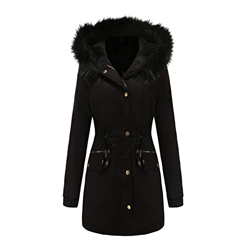 DeaAmyGline Winterjacke Damen Lang mit Fell Kapuze Warme Kunstpelz Gefüttert Winter Jacke Mantel Parka Wintermantel Dicker Winterparka Daunenjacke Trenchcoat Pelzmantel Große Größen Baumwolljacke von DeaAmyGline